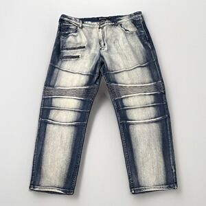 VTG Y2K Rocawear Faded Blue Jeans 46x30 Hip-Hop Baggy Denim Embroidered Pockets